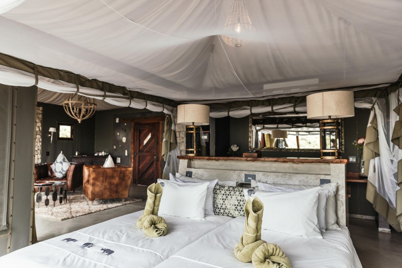 Luxury tent accommodation interior in Namibia