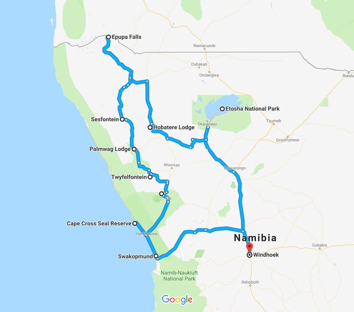 Namibia route map